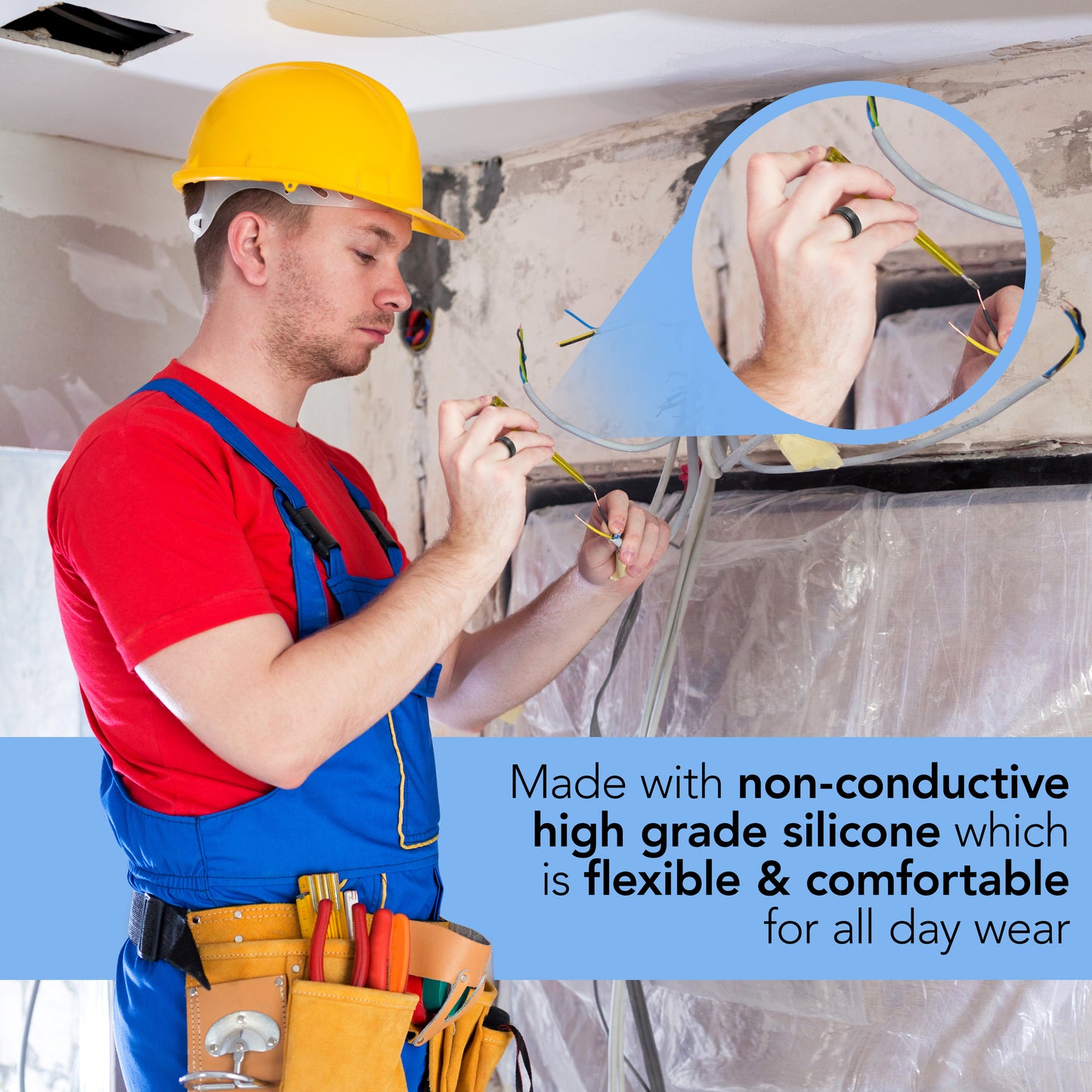 Silicone Wedding Rings for Men Three Color Pack Black Blue Camo Standard and Large Sizes