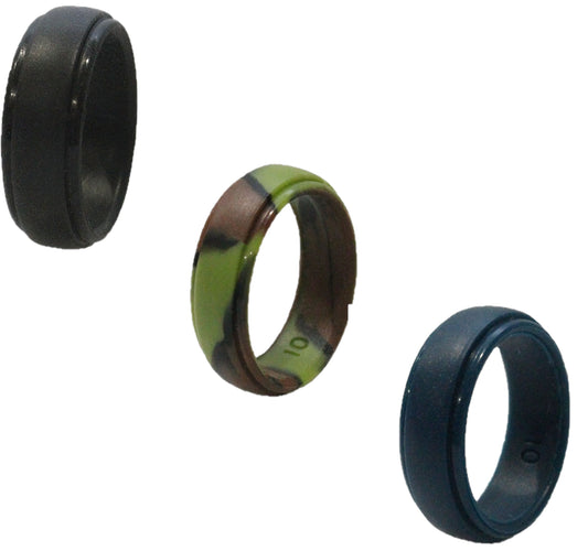 Silicone Wedding Rings for Men Four Color Pack Black Blue Camo White
