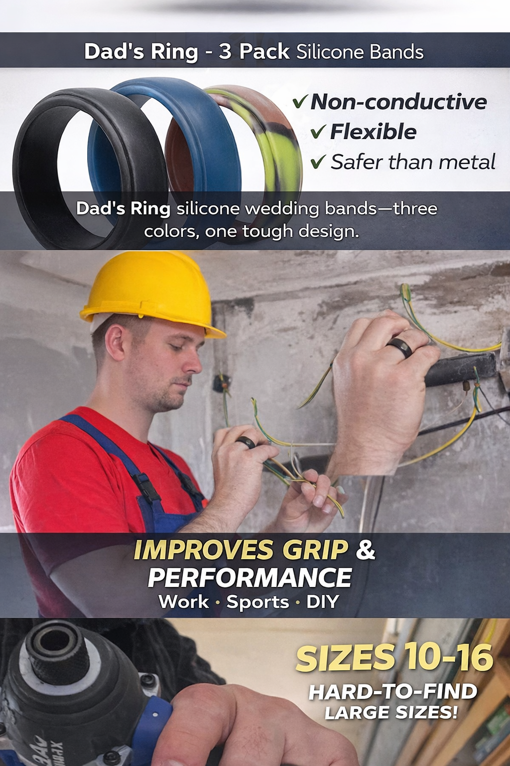 Dad's Ring Size 10 Silicone Wedding Band With Gift Box