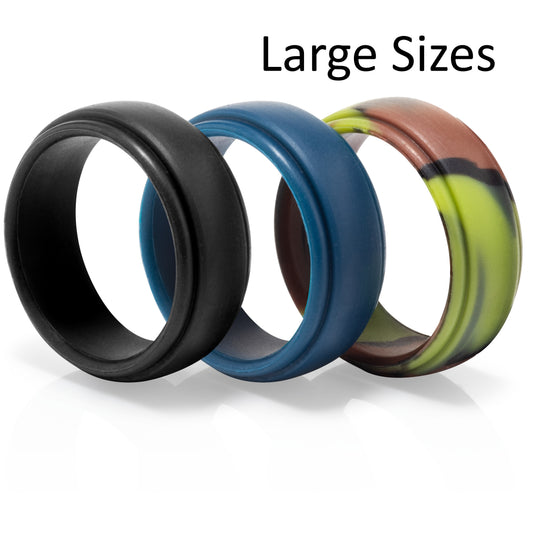Dad’s Ring Silicone Wedding Rings for Men 3-Pack - Black, Blue & Camo Flexible Work & Sports Bands