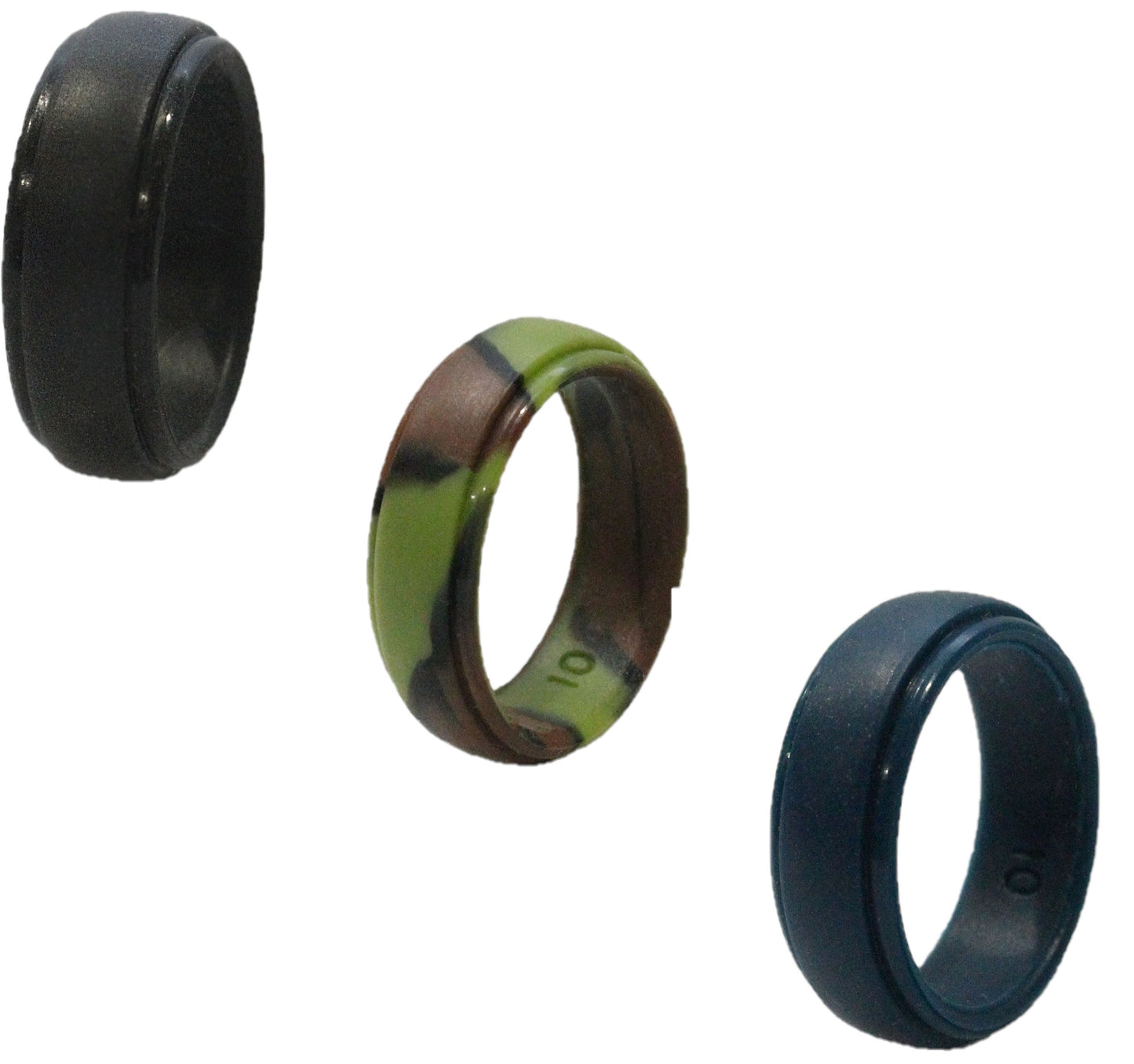 Silicone Wedding Rings for Men Four Color Pack Black Blue Camo White